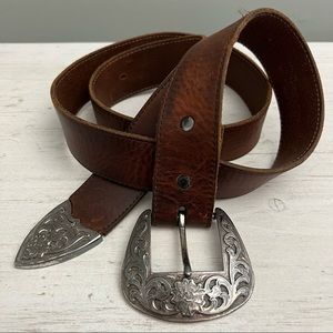 Nocona Vintage 1995 Leather Western Belt with SIlver tone buckle and End Tip